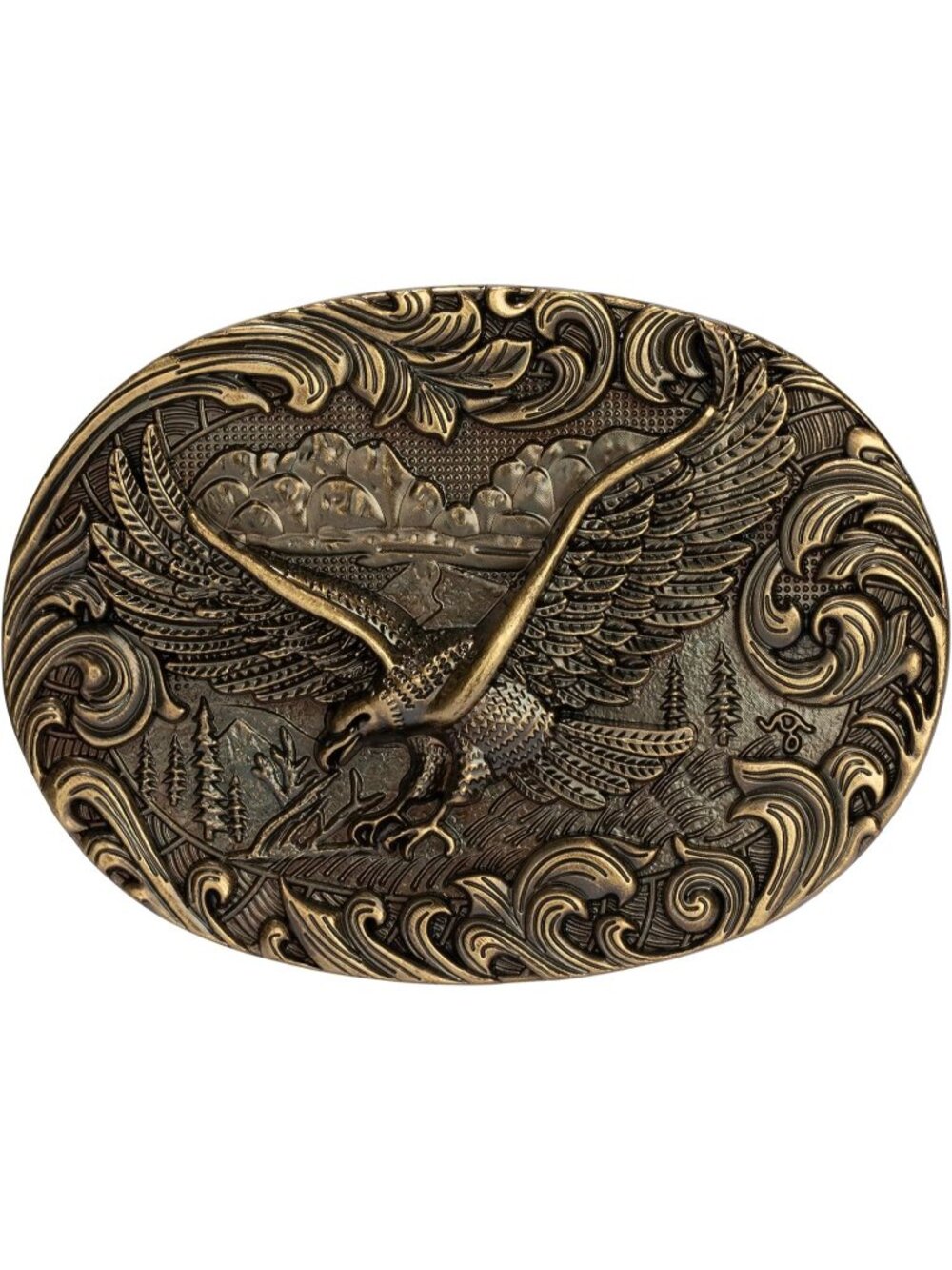 Men Bronze Mountain Cowboy Western Belt Buckle American Flag Eagle Gift Belt
